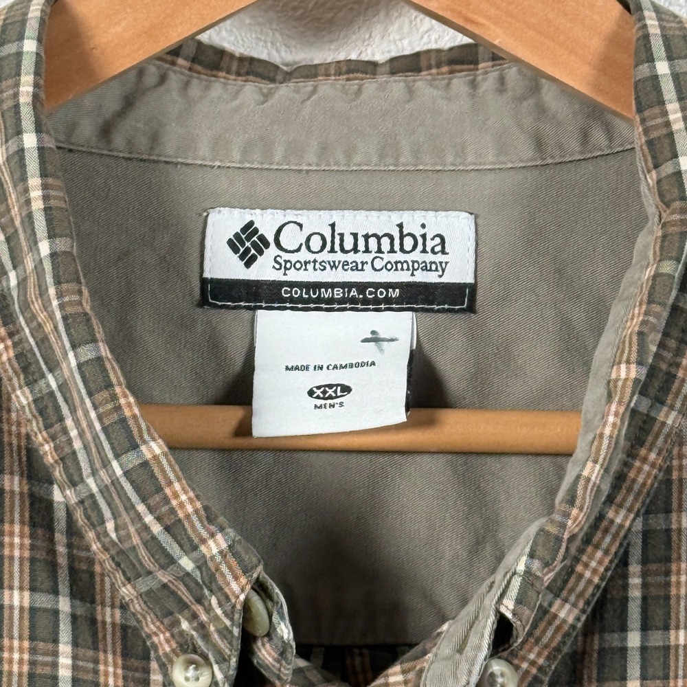 Columbia Men's XXL Plaid Button Front Shirt 100% Cotton Long Sleeve Brown Blue - Picture 3 of 6